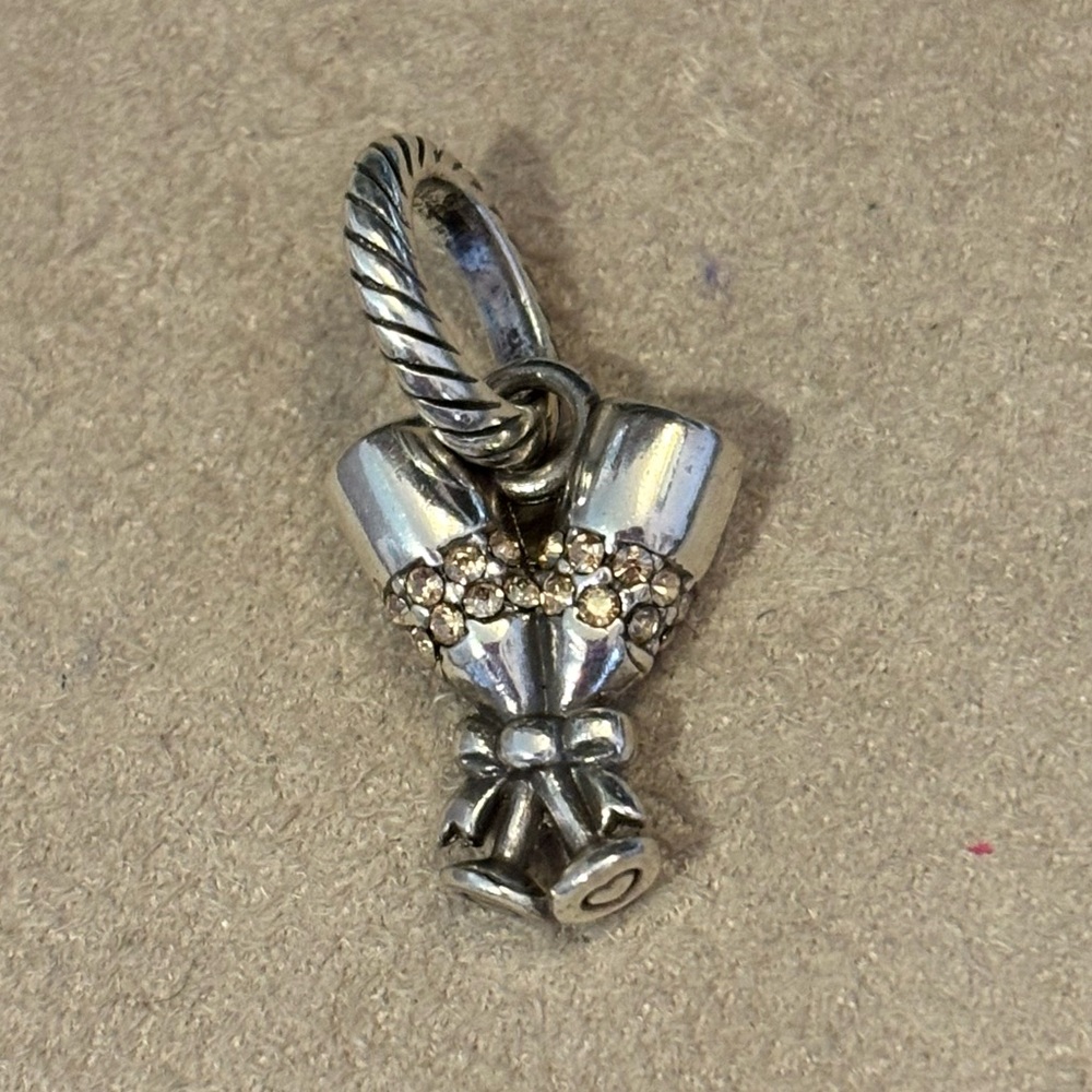 Brighton Clink Charm Two champagne glasses toast! Silver & crystals Good used